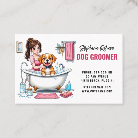 犬のトリマーかわいい子犬 名刺 (正面)