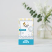 犬のトリマーがペット用洗車器を犬が洗う 名刺 (スタンド正面)