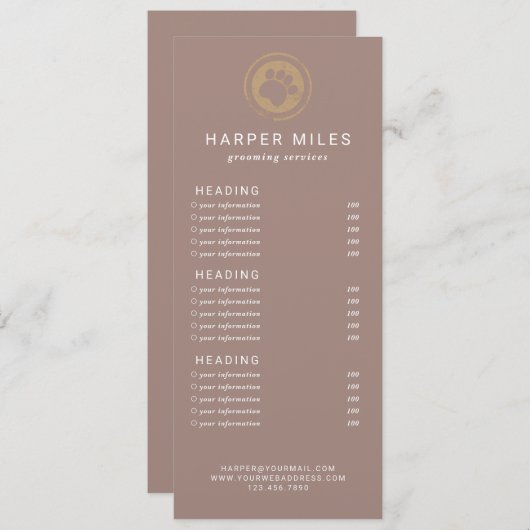 犬のトリマーの手先の切手の価格表またはサービスカード 招待状 (正面/裏面)