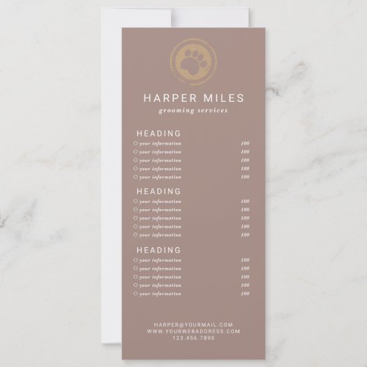 犬のトリマーの手先の切手の価格表またはサービスカード 招待状 (正面)