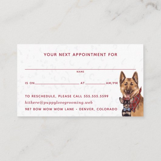 犬のトリマーウォーカーアポイントメントアラーム 名刺 (裏面)