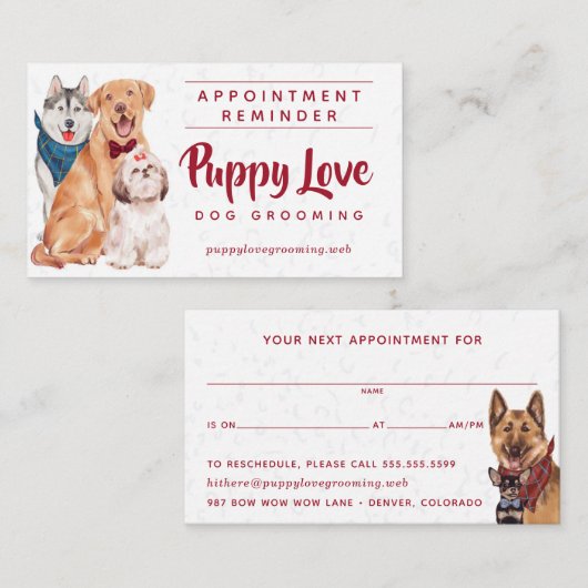 犬のトリマーウォーカーアポイントメントアラーム 名刺 (正面/裏面)