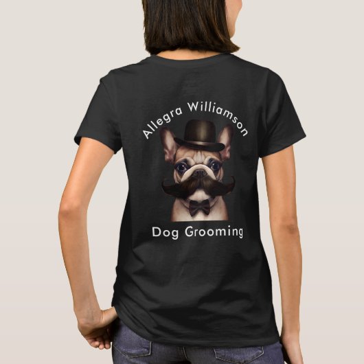 犬のトリマーフおもしろいレンチエプロモーション Tシャツ (裏面)