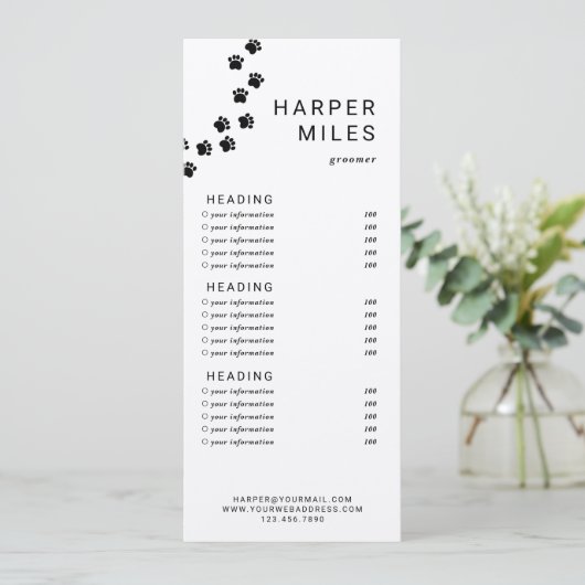 犬のトリマーポーパスの価格リストまたはサービスカード 招待状 (スタンド正面)