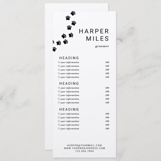 犬のトリマーポーパスの価格リストまたはサービスカード 招待状 (正面/裏面)