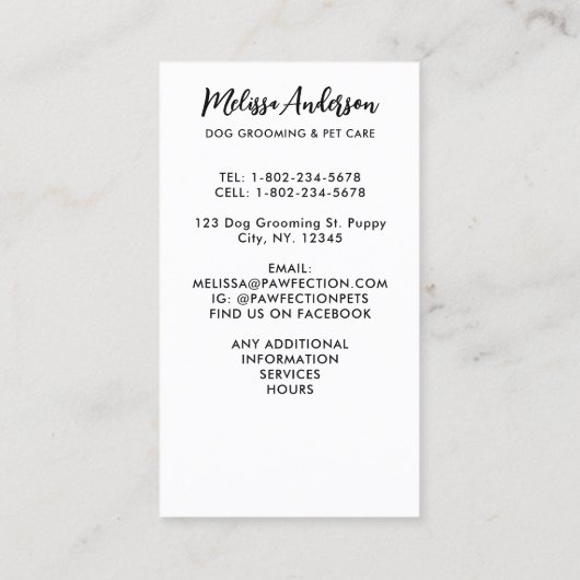 犬のトリマーラブラドール子犬ペットシッターペットケア 名刺 (裏面)