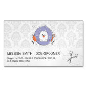 犬のトリマーロゴ |ダマスクパターン マグネット名刺 (正面)