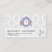 犬のトリマーロゴ |ダマスクパターン 名刺 (正面)