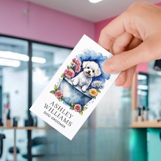 犬のトリマー水色QRコード 名刺