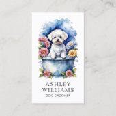 犬のトリマー水色QRコード 名刺 (正面)