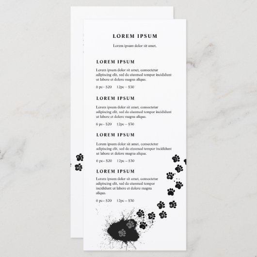 犬のトリマー汚い前足ステップ価格表 メニュー (正面/裏面)