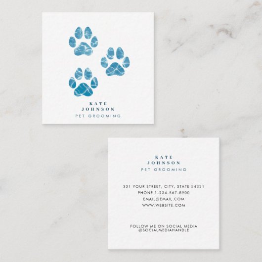 犬のトリマー洗い足プリント水色水 スクエア名刺 (正面/裏面)