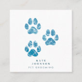 犬のトリマー洗い足プリント水色水 スクエア名刺 (正面)