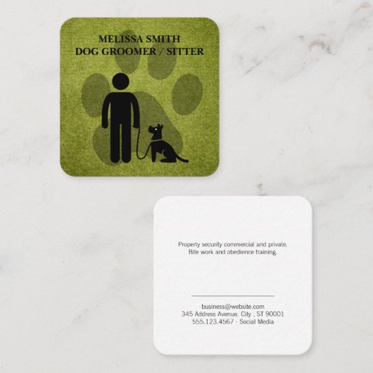犬のトリマー | トレーナー | ポーズ | ターフ スクエア名刺 (正面/裏面)