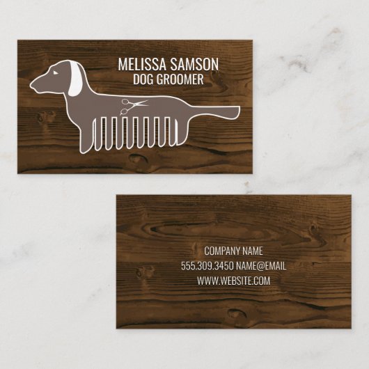 犬のトリマー |トレーナー |動物 |木材 名刺 (正面/裏面)