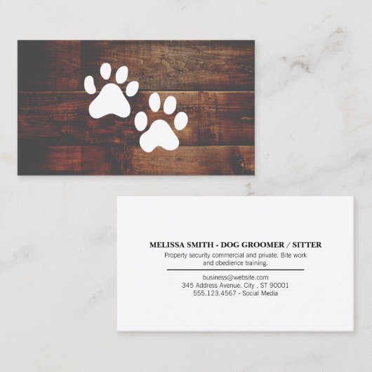 犬のトリマー |トレーナー | Paws |木材 名刺 (正面/裏面)