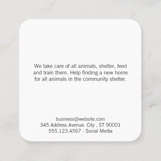 犬のトリマー |動物シェルター |猫犬のアイコン スクエア名刺 (裏面)