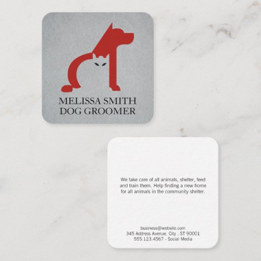 犬のトリマー |動物シェルター |猫犬のアイコン スクエア名刺 (正面/裏面)