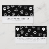 犬のトリマー |黒と白の子犬の手のプリント 名刺 (正面/裏面)