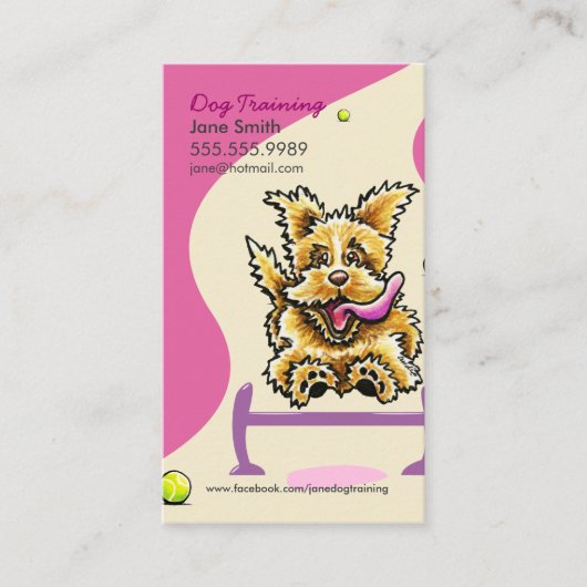 犬のトレーナートレーニングアクティブテリアピンク 名刺 (正面)