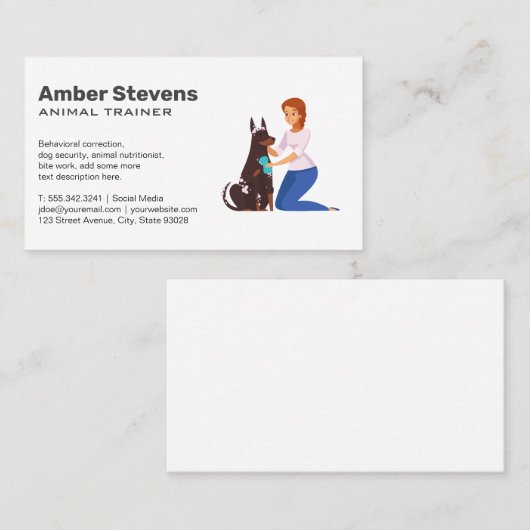 犬のトレーナー | シッター | 犬を掃除する女性 名刺 (正面/裏面)