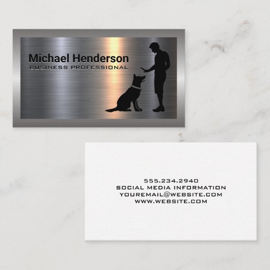 犬のトレーナー | メタリック 名刺 (正面/裏面)