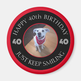 犬のニシン誕生日40黒と赤の写真 マグネット