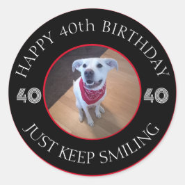 犬のニシン誕生日40黒と赤の写真 ラウンドシール