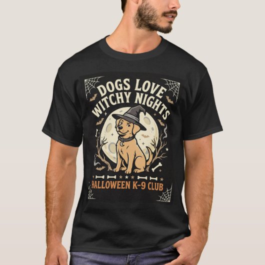 犬のハロウィン魔女の月 Tシャツ (正面)