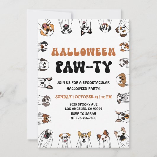 犬のハローウィンパーティ招待状犬の衣装パレード 招待状 (正面)