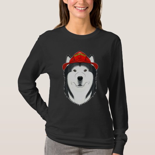 犬のハンドラーI消防士の犬I消防士ハスキー Tシャツ (正面)