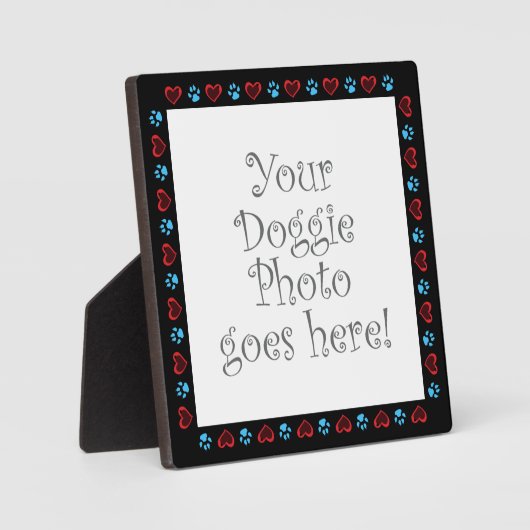 犬のハートは黒い縁どペットの写真を手に フォトプラーク (正面)