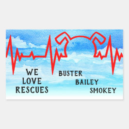犬のハートビート、我々は救助を愛し、曇り 長方形シール