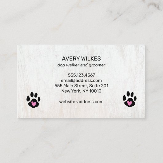 犬のハートポーペット座ってグルーミングサービス 名刺 (裏面)