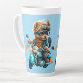 犬のバイクもしくは自転車に乗る人クール、かわいいヨークシャーのテリア犬のドライバ カフェラテマグ (左アングル)