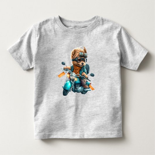 犬のバイクもしくは自転車に乗る人クール、かわいいヨークシャーのテリア犬のドライバ トドラーTシャツ (正面)