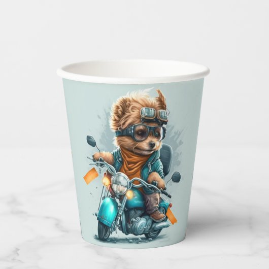犬のバイクもしくは自転車に乗る人クール、かわいいヨークシャーのテリア犬のドライバ 紙コップ (正面)