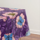 犬のバラとピンクと紫の蝶 テーブルクロス (インサイチュ)