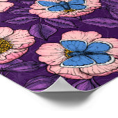 犬のバラとピンクと紫の蝶 ポスター (角)