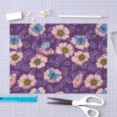 犬のバラとピンクと紫の蝶 薄葉紙 (クラフト)