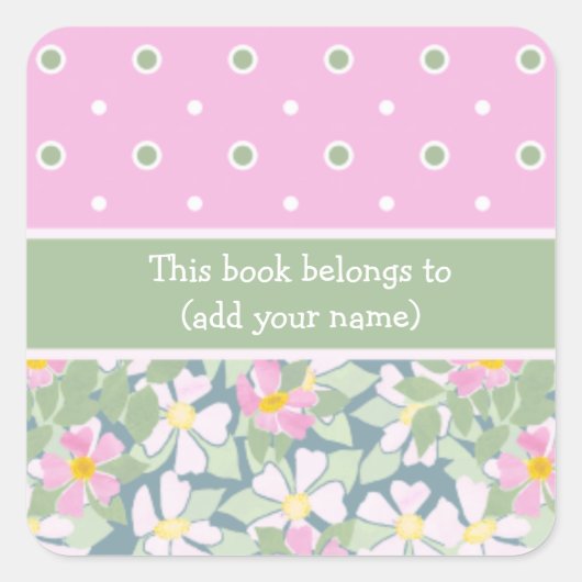 犬のバラと水玉模様:20蔵書票のシート スクエアシール (正面)