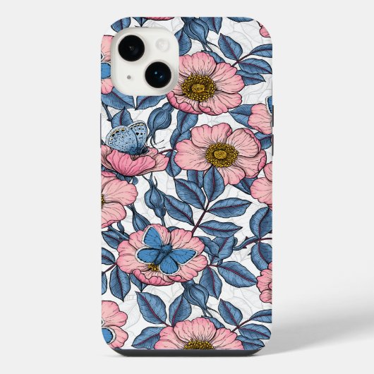 犬のバラと蝶々 iPhoneケース (裏面)