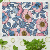 犬のバラと蝶 キッチンタオル (折り畳み)