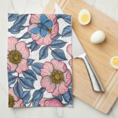 犬のバラと蝶 キッチンタオル (四つ折り)