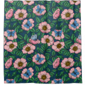 犬のバラと蝶 シャワーカーテン (正面)