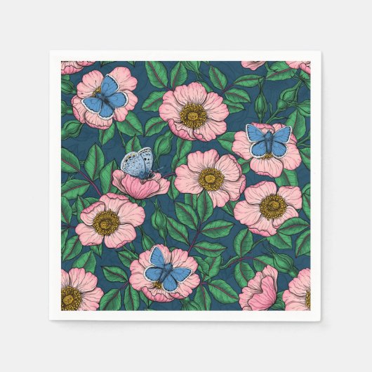 犬のバラと蝶 スタンダードカクテルナプキン (正面)