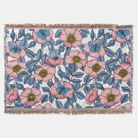 犬のバラと蝶 スローブランケット (正面)