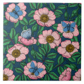 犬のバラと蝶 タイル (正面)