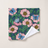 犬のバラと蝶 バスタオルセット (ウォッシュタオル)