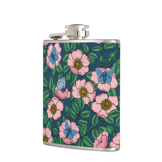 犬のバラと蝶 フラスク (左)